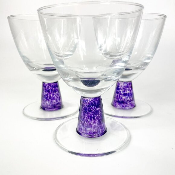 Denby Storm Low Water Goblets Glasses Set Of 3 Purple Stemmed - Picture 1 of 5